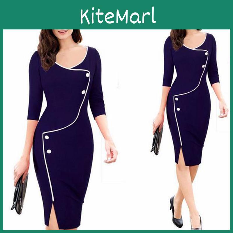 Premium Quality Womens Vintage Elegant Casual Dress With Stylish 3/4 Sleeves