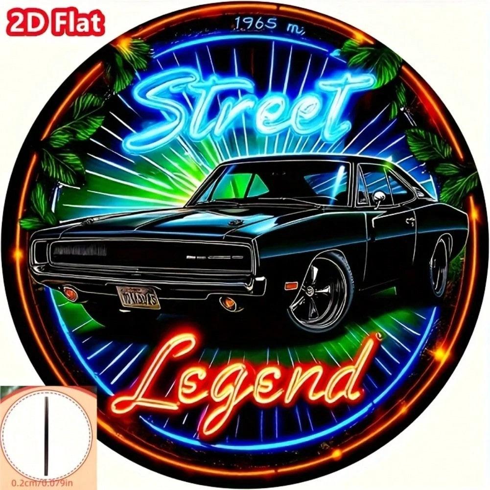 Vintage Neon Muscle Car 2D Flat Metal Art Sign 8x8 Inch Home Garage Decor