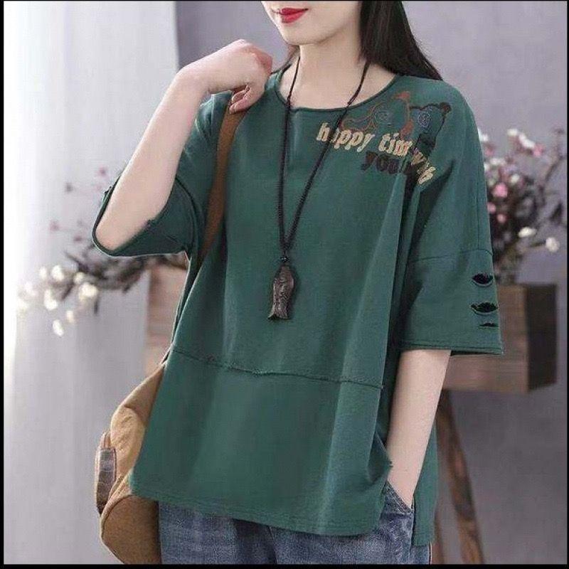 Pure Cotton Round Neck Short Sleeve Large Size Spring and Summer Trend Loose Top Student T-shirt