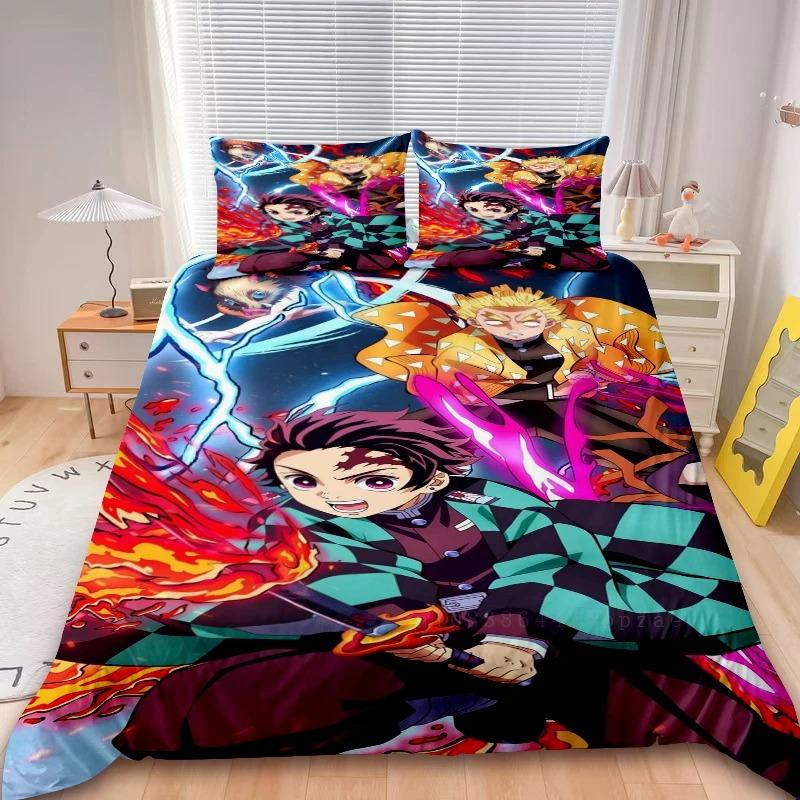 Dynetrekk Demon Slaye 3D Utsøkt Muichiro tokito Anime Digitaltrykk Sengetøy Sett Dyne Seng Ungdom Hjem Dekor Gutt Gave
