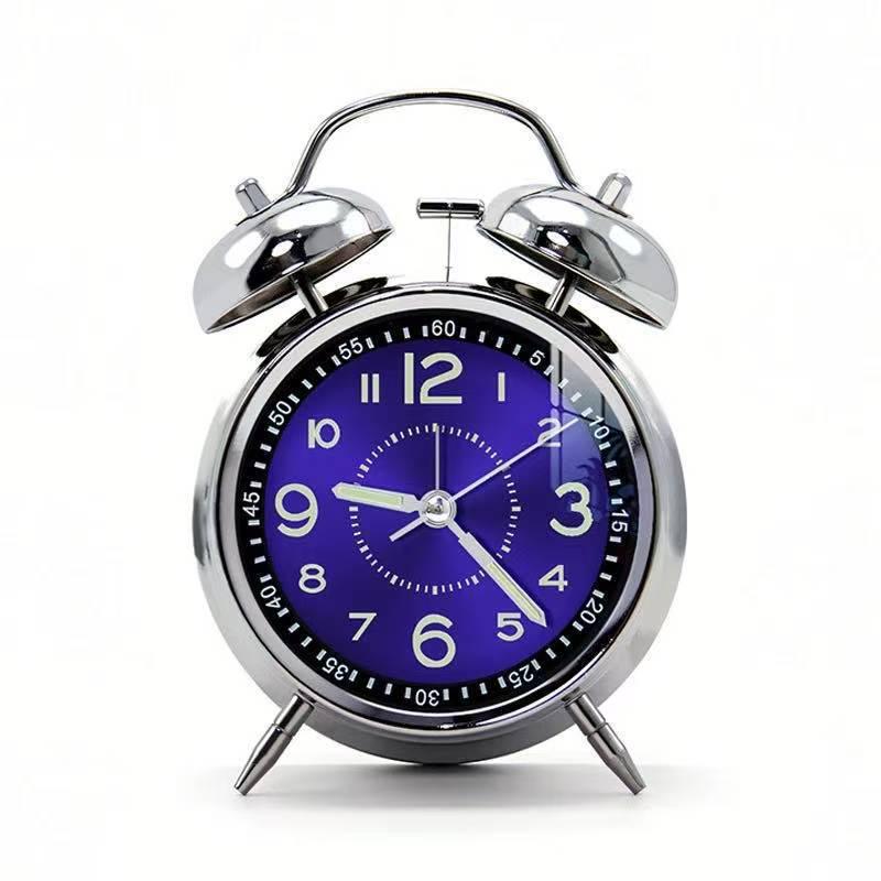 Rechargeable Metal Bell Alarm Clock with Night Light - Super Loud Wake-Up Device for Bedsides, Ideal for Students and Elderly Rooms.