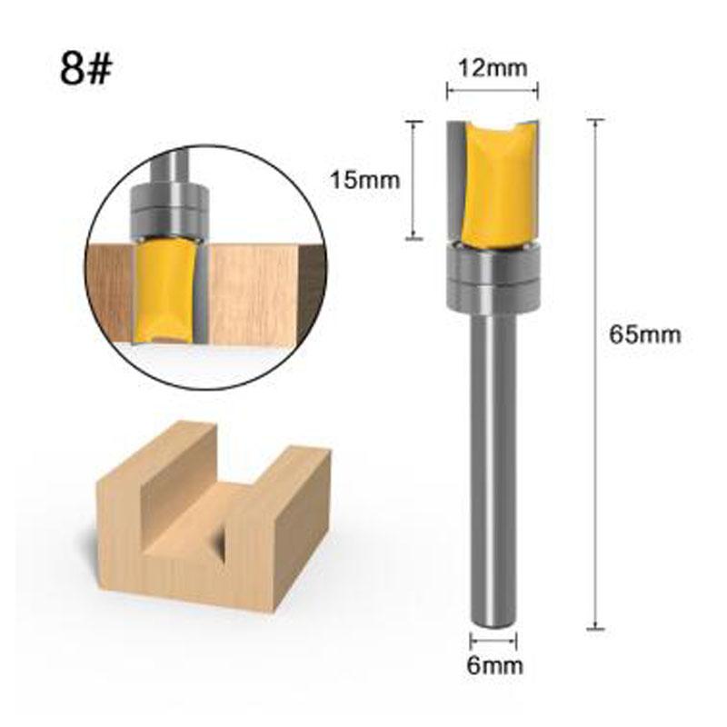 1ks 6mm šablona nástavce oříznutí závěsu Dlabací frézovací bit Přímá fréza pro čištění zapuštěných ořezů Čepová fréza pro zpracování dřeva