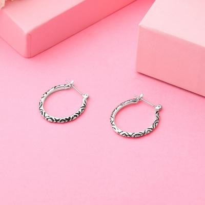 Girls Oxidized Pattern Base Metal Hoop Earrings