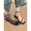 Stylish and fine to wear! Temperament square head toe word with thick heel sandals women's summer chain flat sandals