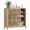Bambusowa Szafka Łazienkowa z 2 Drzwiami Przesuwnymi Design z Listewkami 4 Półki Pomocnicze Meble Łazienkowe 80x34x80 cm Naturalny