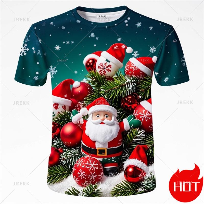 3D Print Merry Christmas T-Shirt Cute Santa Xmas Christmas Trees Graphic Men Funny Streetwear Tee