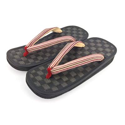 Takeharu Karierte Geta Schwarz Tatami Hergestellt aus Binsengras Sandale Gestreift Größe L Damen Sandalen, Matten, Japan, Sohle, Groß, Muster,