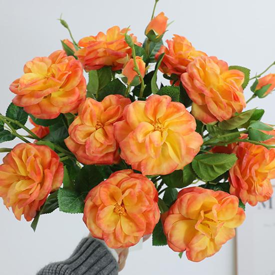 Artificial Rose with Green Leaves 3 Head Realistic Long Stem Fake Flower Home Wedding Party Faux Flower Decoration Valentine's Day Gift