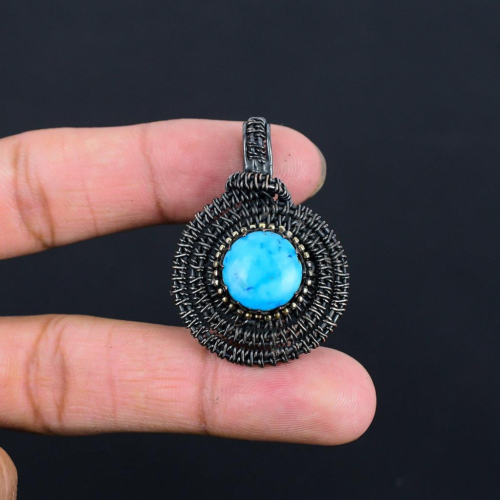 Gorgeous Turquoise Gemstone Copper Wire Wrap Handmade Jewelry Beauteous Pendant For Her