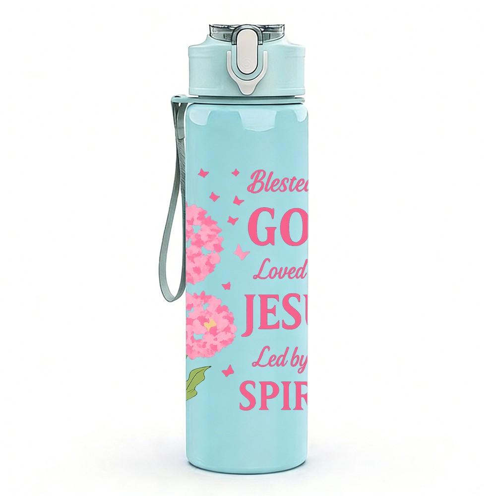 1PC Born By God Saved By Jesus Flower 750ml Color Plastic Sports Water Bottle Leakproof Flip Straw Lid Suitable for Sports Office Home Use