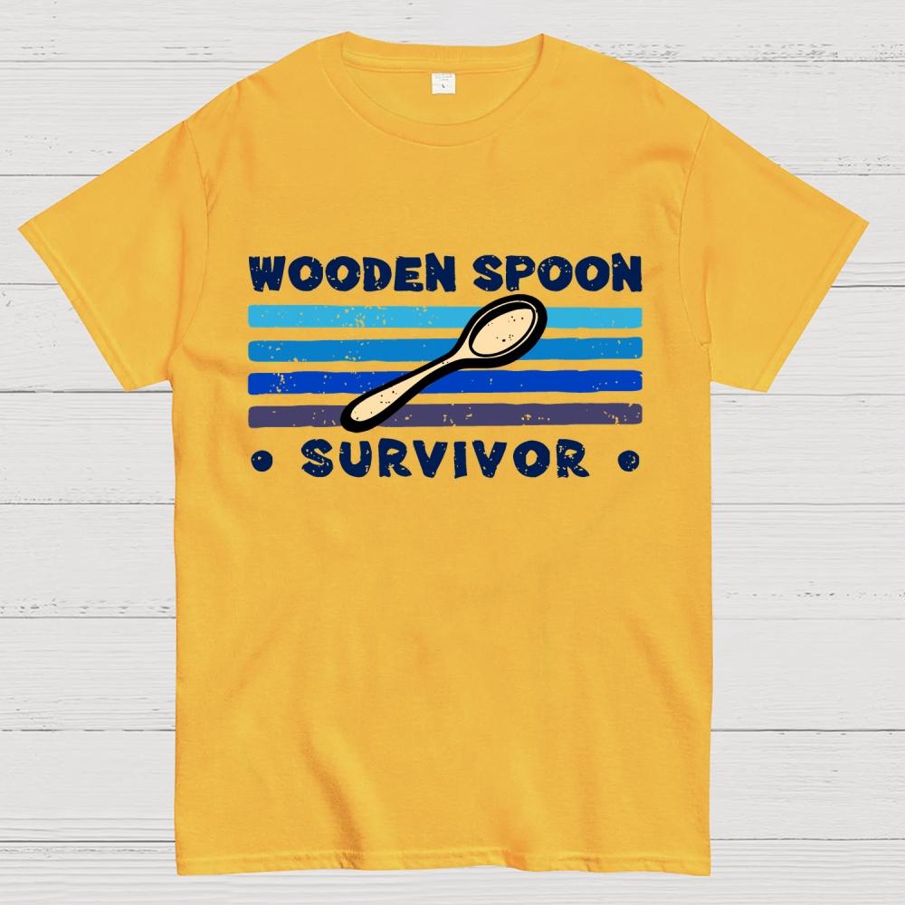 Personalized Wooden Spoon Survivor Unisex 100% Cotton Summer Casual Cool Loose T-Shirt