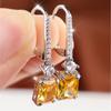 Luxurious Two Tone Rectangular Yellow Zircon Drop Earrings for Women Fashion Jewelry Gifts