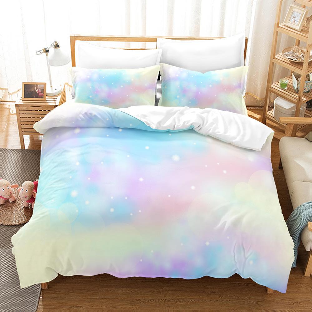 Cloud Sky Duvet Cover Set Pink Blue Cloud Rainbow Pattern King Queen Twin Full Size For Kids Boys Girls Polyester Bedding Set