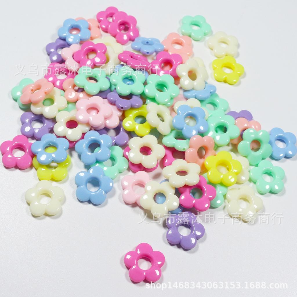 Spring Color 19*5mm Hollow Five-Petal Flower Beads, Mixed Colors, Large Hole for DIY Beading