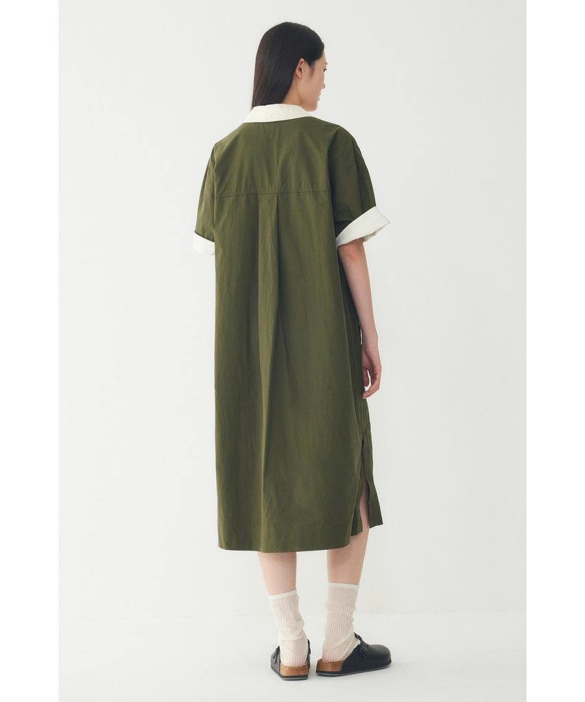 STUDIO TOMBOY Color Block Collared Short Sleeve Dress_Dark Khaki 9176241983