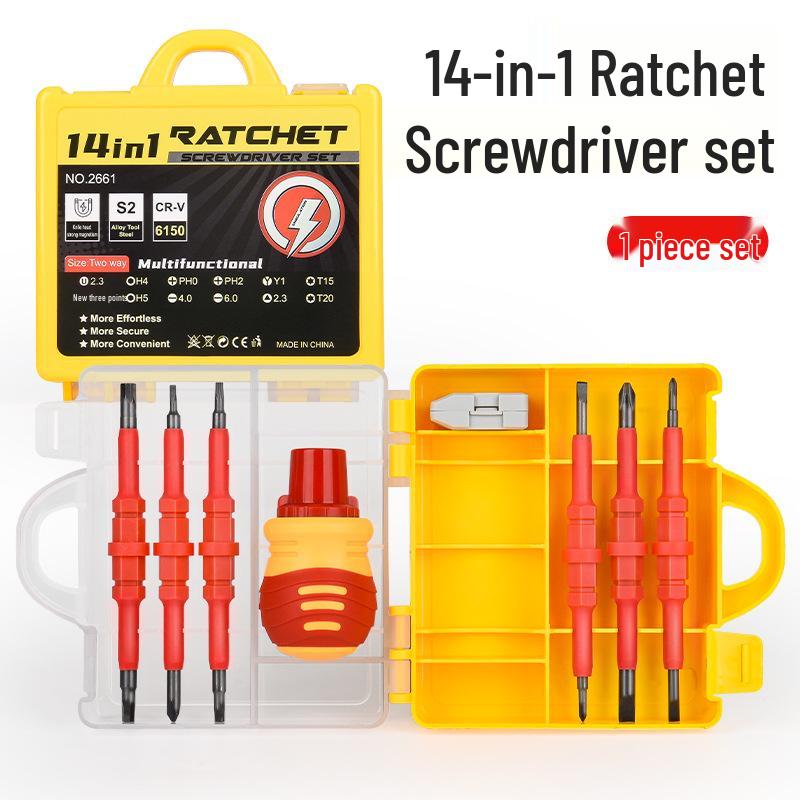 14-Piece Insulated Screwdriver Set - Flathead & Phillips Dual-Use - High Voltage Resistant - Multi-functional Home Electrician Tool Set 14-in-1 Insulated Screwdriver Set