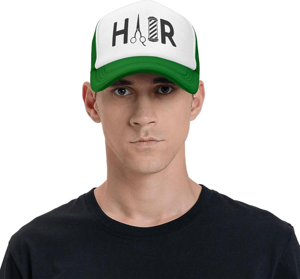 Hair Barber Pole Scissors Graphic Trucker Hat Polyester Adjustable Mesh Baseball Cap Casual