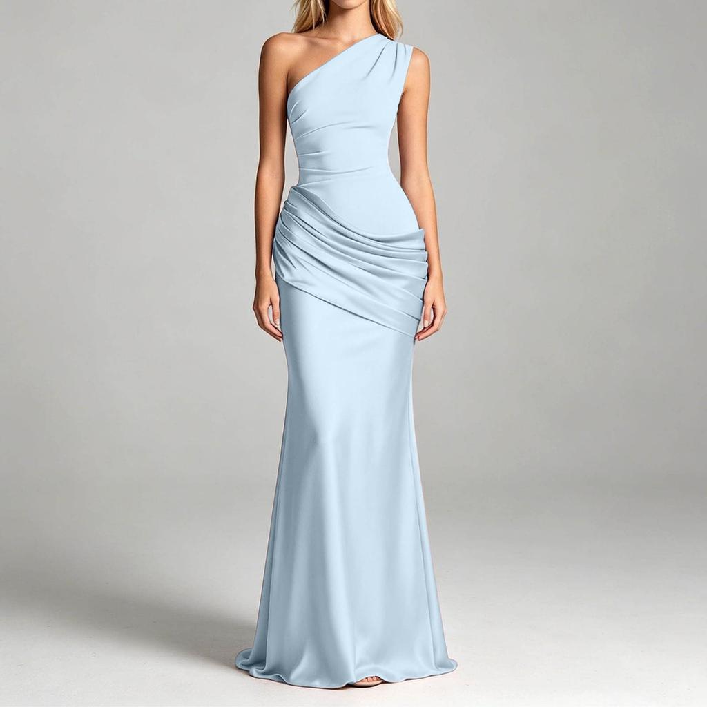 Elegante Abito Formale da Donna a Spalle Scoperte Lungo con Spacco Asimmetrico Bodycon Abito da Sera
