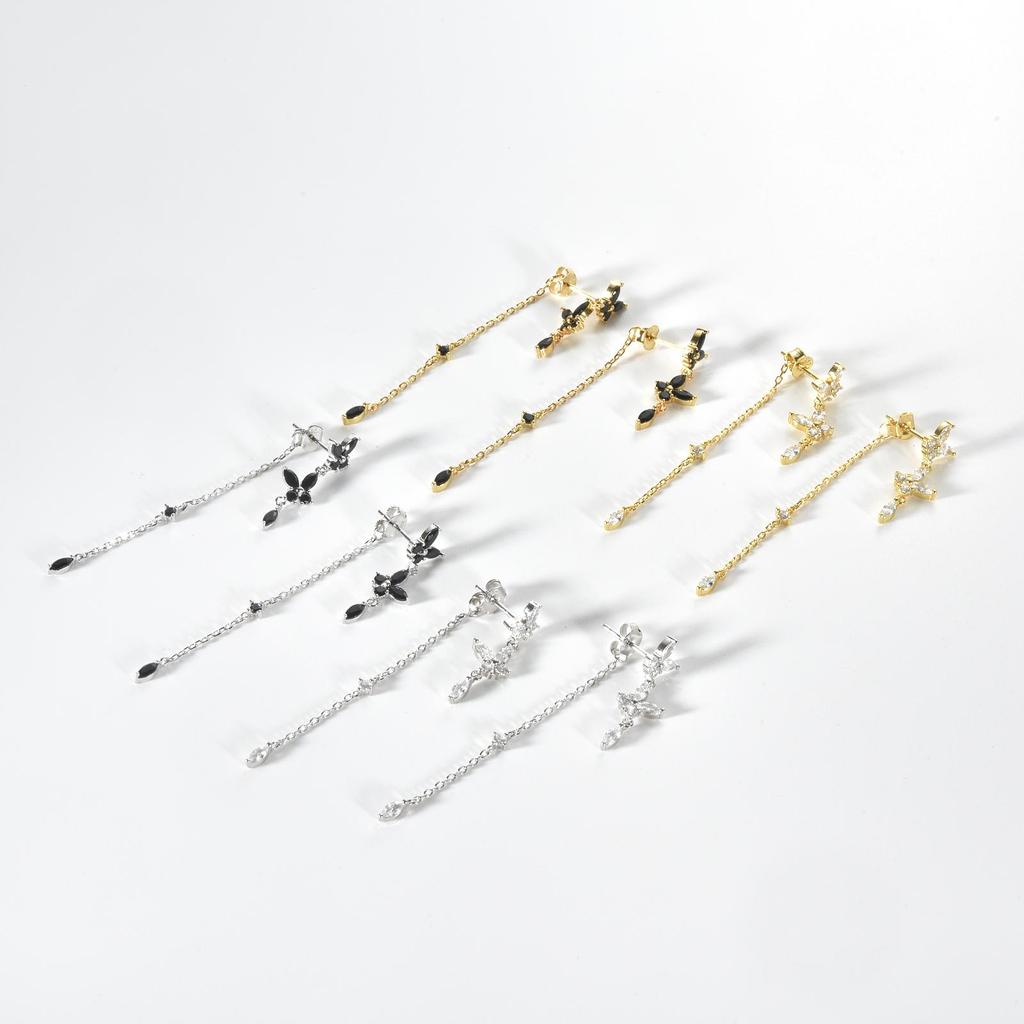 ANDYWEN 925 Sterlingsilber Gold Klar Schmetterling Zirkonia Kette Hängeohrring Feiner Schmuck Rock Punk Mode Kristallclips Hochzeit