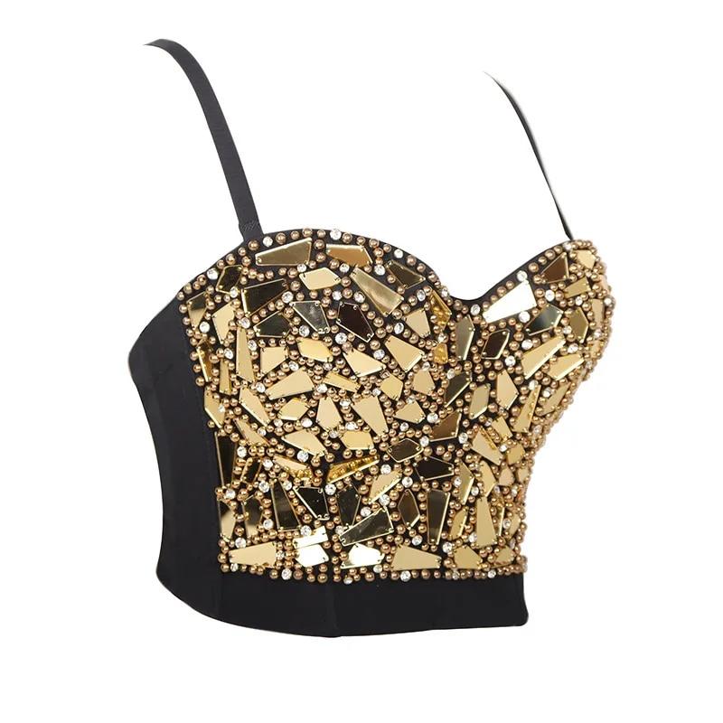 Corp Top yushutiff Sexy Perlen Diamant Pailletten Frauen Camis Kurzes Top Nachtclub Party Korsett Crop Top Zum Tragen Push Up Bustier BH