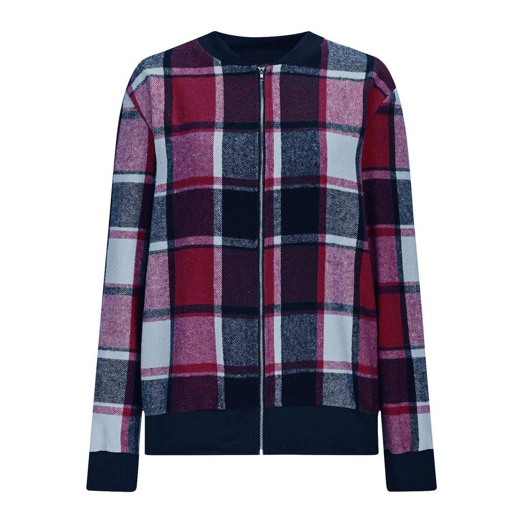 2025 Women's Plaid Zipper Baseball Jacket for Autumn/Winter