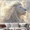 2D Majestic Lion Head Tapestry, Fantasy White Lion with Flowing Mane Wall Art for Home Decor