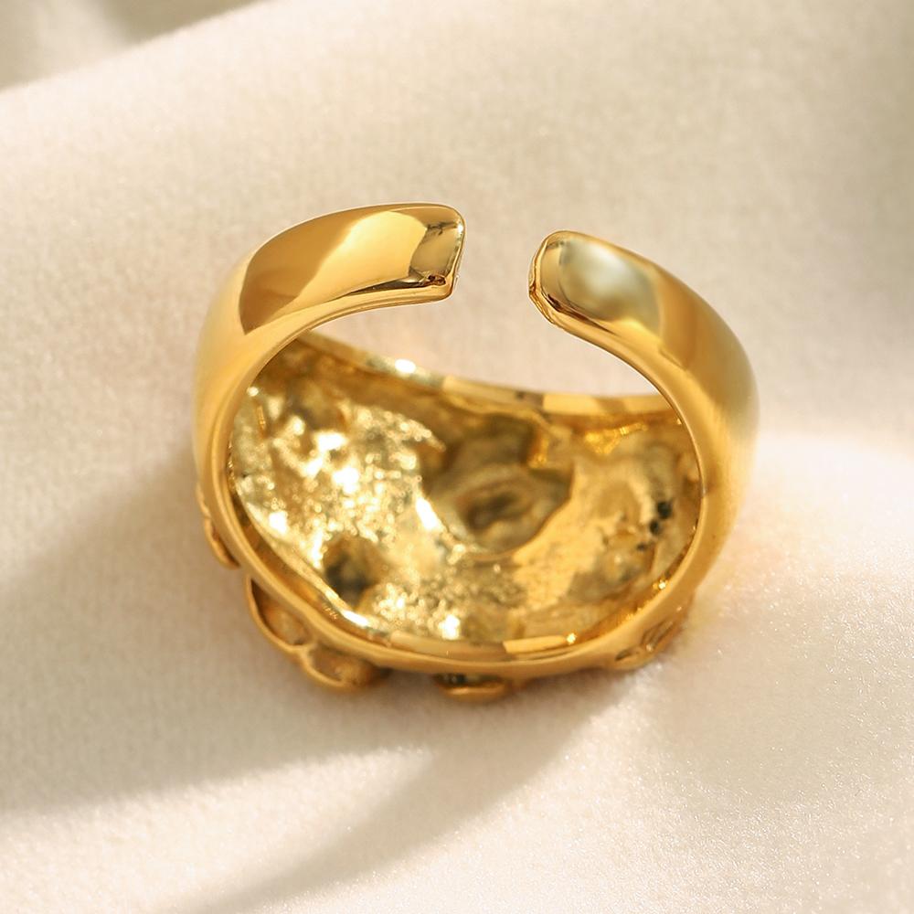 MamacitaSlay 316L Stainless Steel Double Color Multi Flower Open Ring Party Waterproof Jewelry Women's Gold Plated Ring Gift
