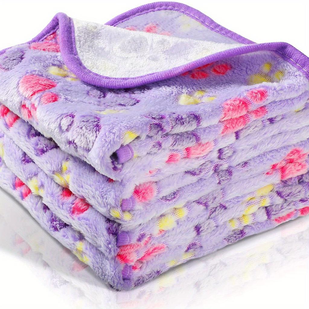 Cozy And Cute Pet Blanket - Warm Coral Fleece Blanket with Adorable Paw Prints for Winter