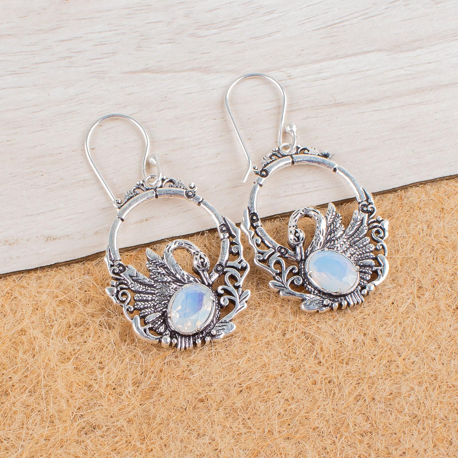 

Rare Milky Opal Gemstone 925 Sterling Silver Jewelry Drop/Dangle Earrings 1.64 CE-2-4