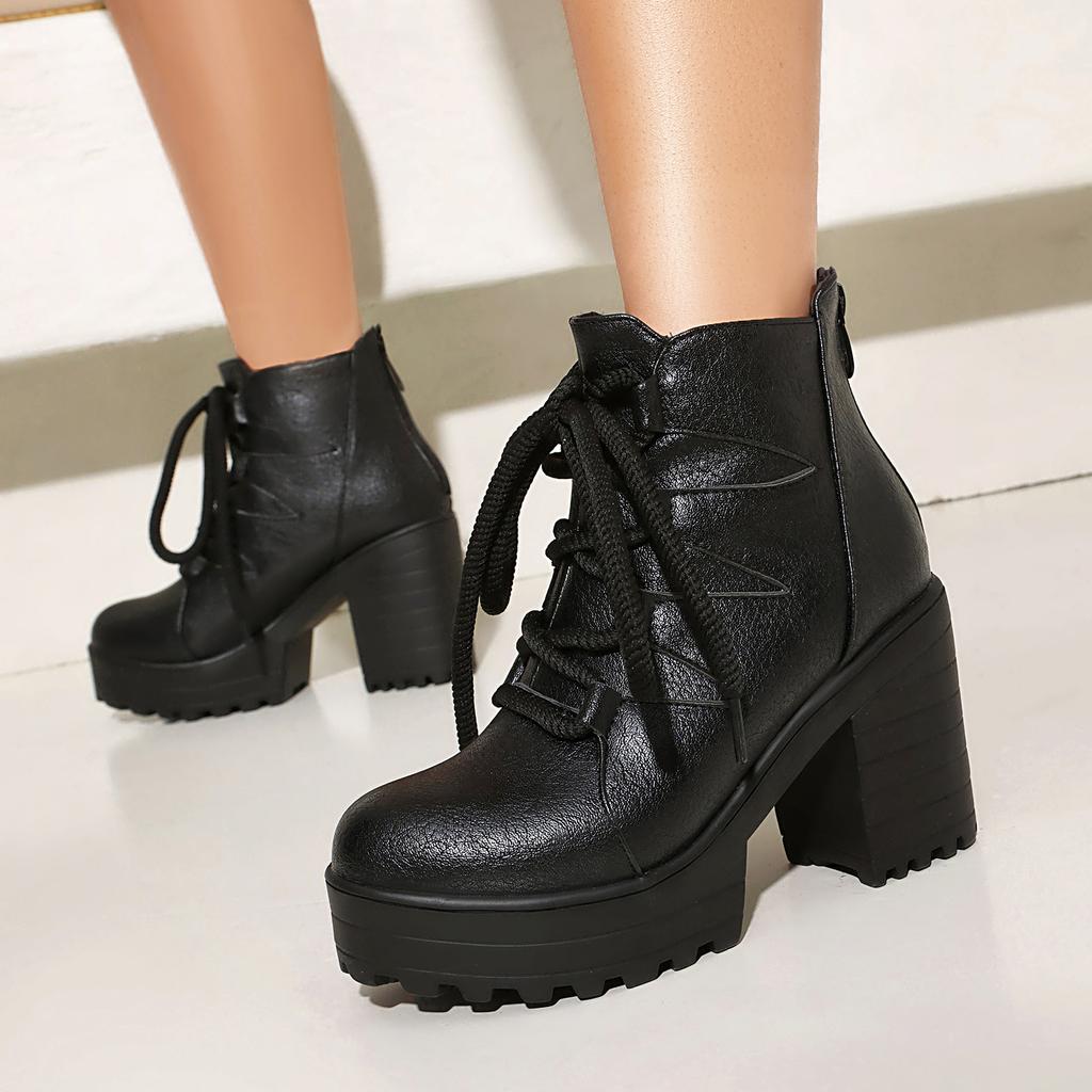 Kurze Stiefel und Stiefeletten Retro Dicke Seile Römische Stiefel Hoher Absatz Professionelle Stiefel 40-46 Große Größen Stiefel