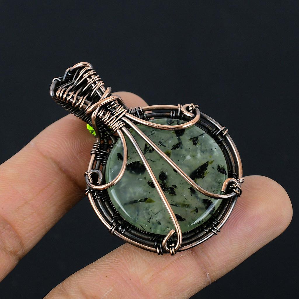 Prehnite Jewelry, 999 Copper Wire Wrapped Pendant Handmade Gemstone Jewelry, Gifts For Wife Brand New Pendant