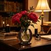 Creative Home Office Ornament Horseshoe Shaped Flower Vase, Rustic Metal Frame with Small Vase for Indoor Plants Clear Glass Jar, Western Farmhouse