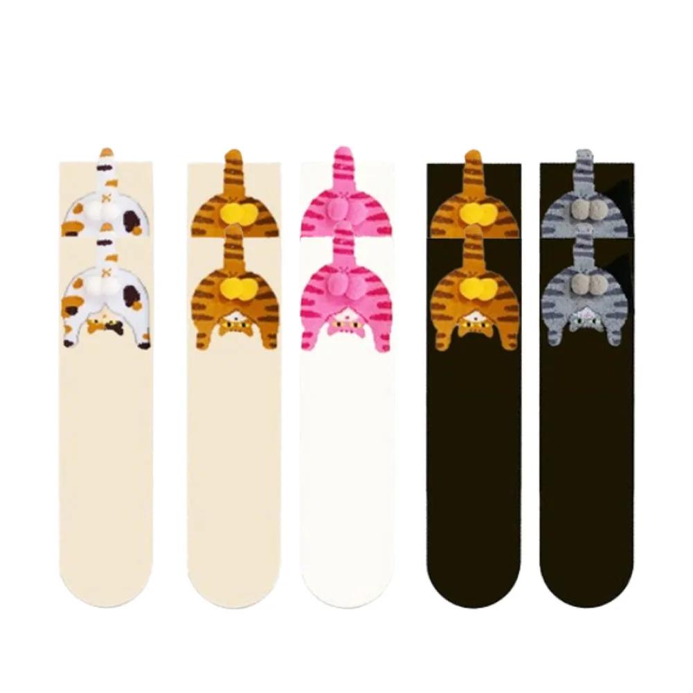 1/5Pairs Autumn Winter Cartoon Cat Cozy Pile Socks Cute Knitted Crew Sock Soft Kawaii Women Casual Ankle Sock Stylish All Season