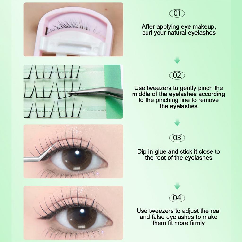 6/10 Rows Natural Manga False Eyelashes Korean Reusable Eyelashes Extension Individual Lashes Clusters Glue/No Glue Style