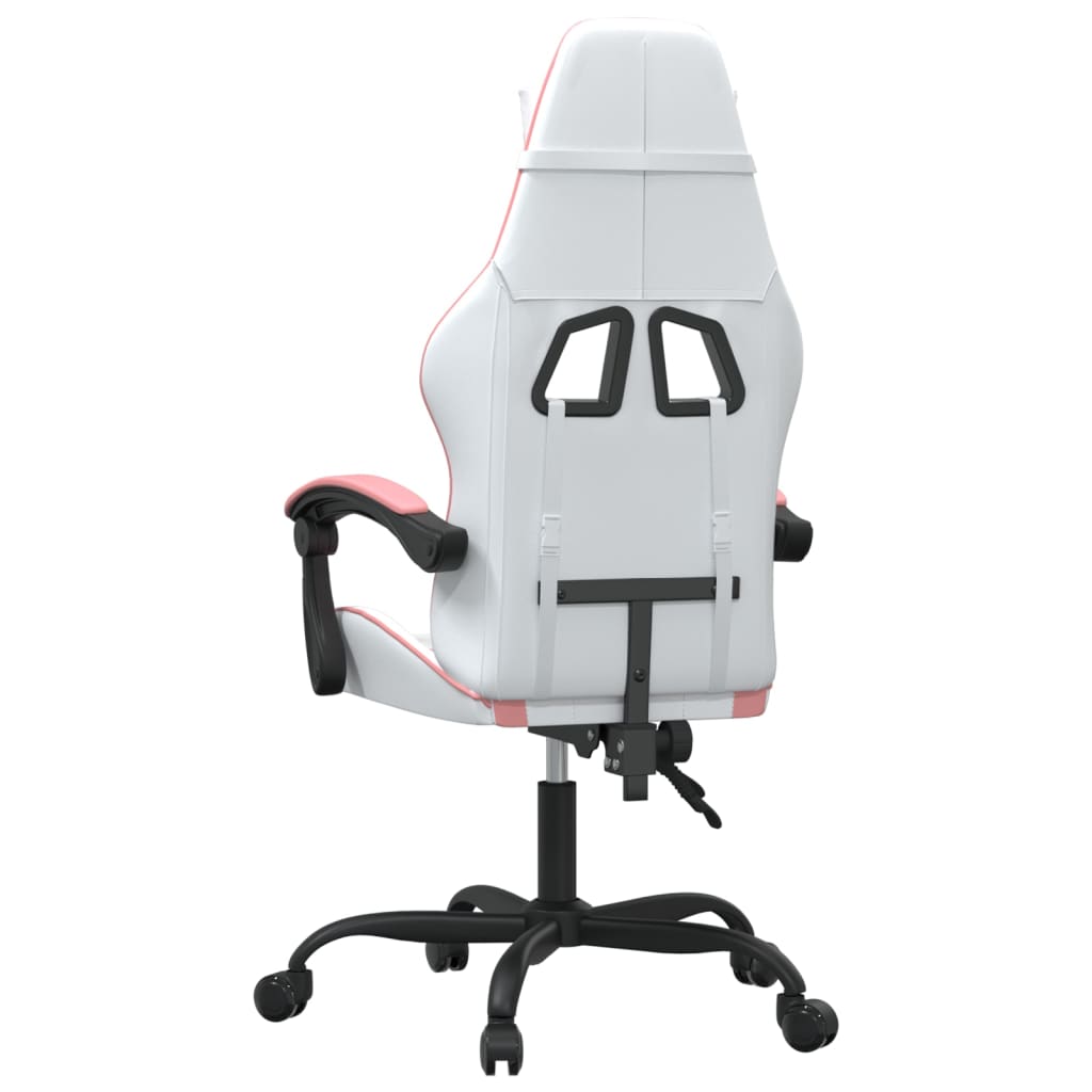 Gaming Chair In White and Pink Faux Leather