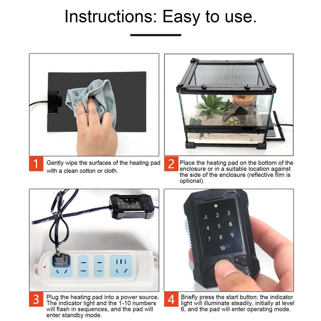 Heat Mat For Reptiles 10-Gear Terrarium Heating Pad Temperature Adjustable Under Tank Heater Winter Thermal Accessories For