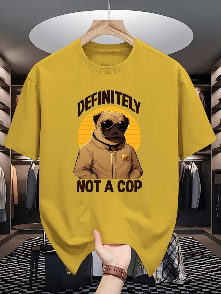 Sunglasses Pug Dog Graphic Unisexs Crew Neck T Shirt Definitely Not A Cop Funny Slogan Print Short Sleeve Casual Cotton Daily Tops