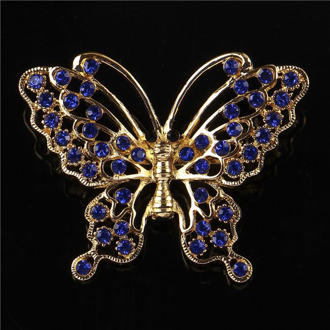 DIEZI Korean Gold Color Blue Crystal Brooches for Wedding Women Party Dress Rhinestone Bridal Bouquet Flower Bowknot Brooch Pins