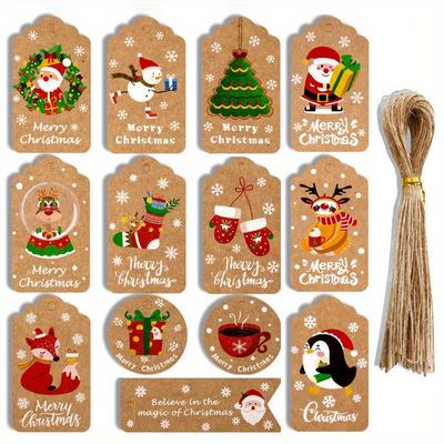 50pcs Merry Christmas Kraft Paper Tags Xmas Tree Hanging Label Navidad New Year Party Gift Card Decorations for Home