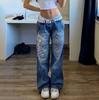 Frühlingsfrauen, bedruckte, lockere Hosen, Low-Rise-Jeans