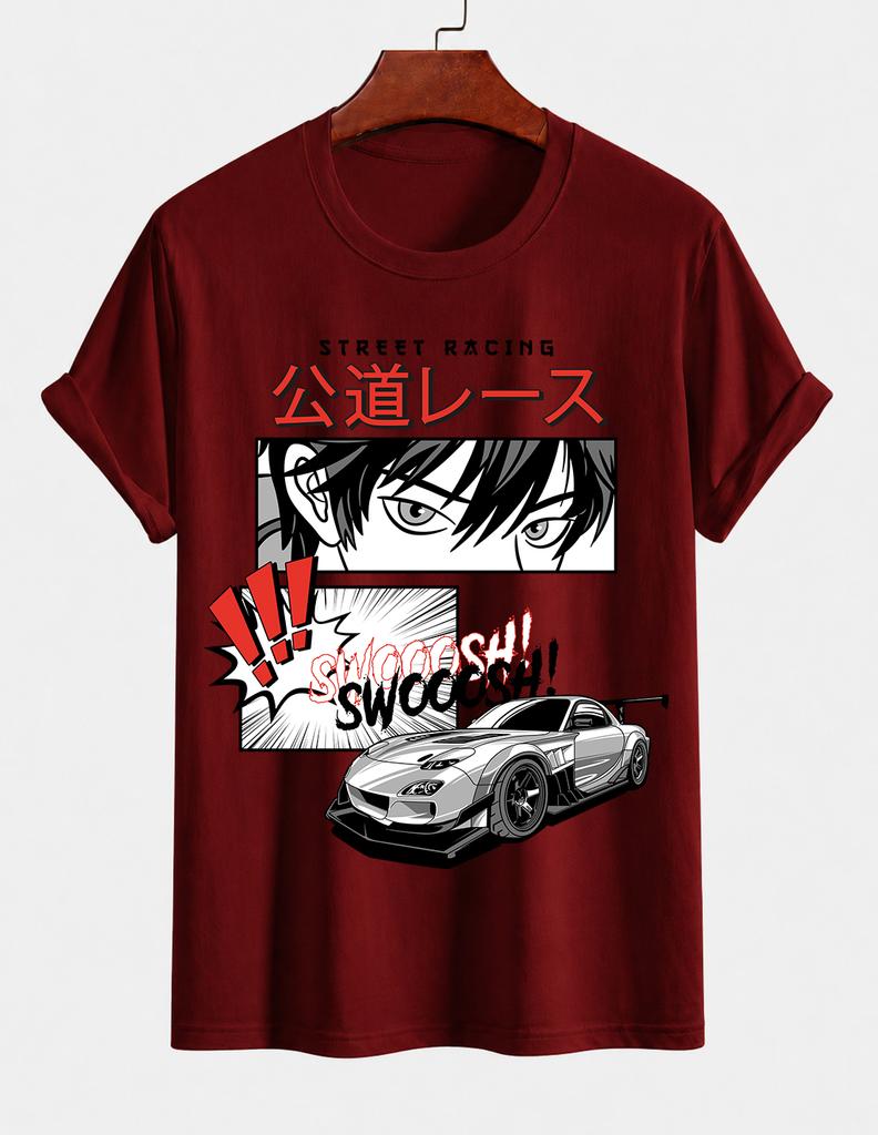 Unisexs Pure Cotton Solid Color Tshirt Street Racing Japanese Unisexga Jdm Sports Car Print Crew Neck Short Sleeve Street Casual Top
