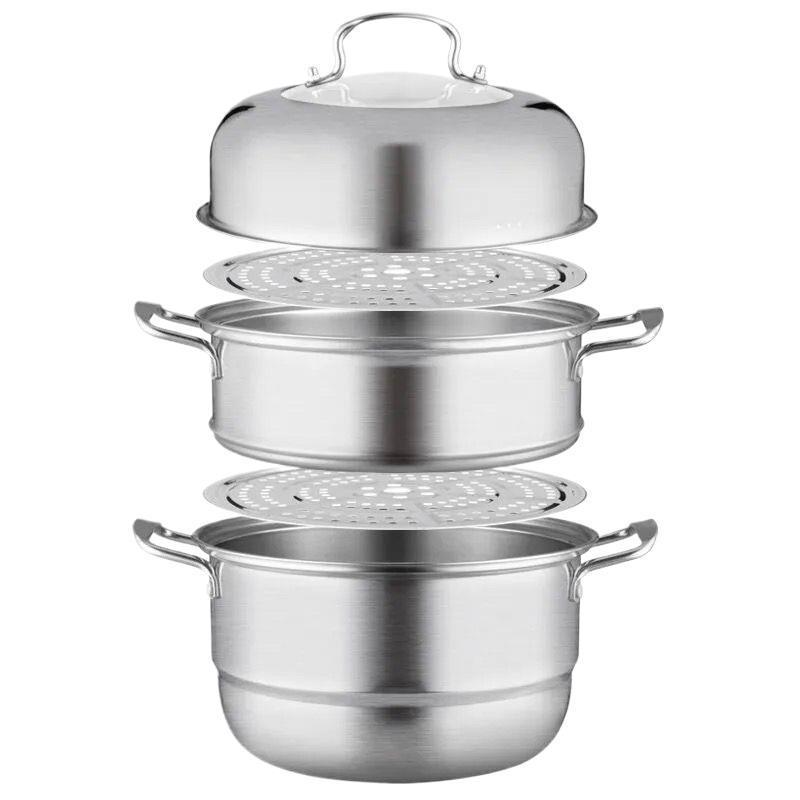 Stainless Steel Extra Thick Two/Three-Layer Steamer Pot with Large Capacity for Induction & Gas Stoves
