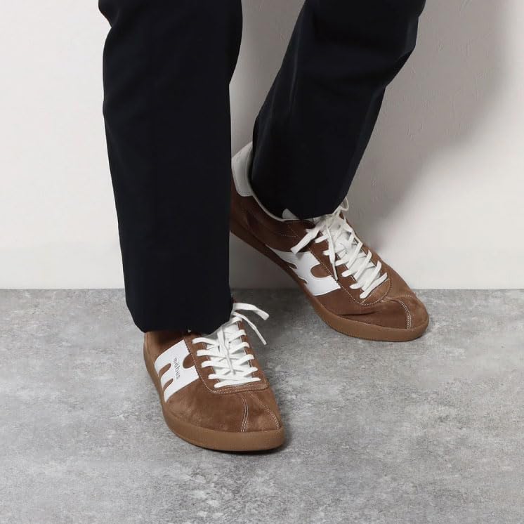 MOBUS Men's Suede and Genuine Leather Sneakers, Sport, Casual, Walking, Commuting, School, Travel, Current Model, BERLIN SD (BURNED UMBER/WHITE, Size