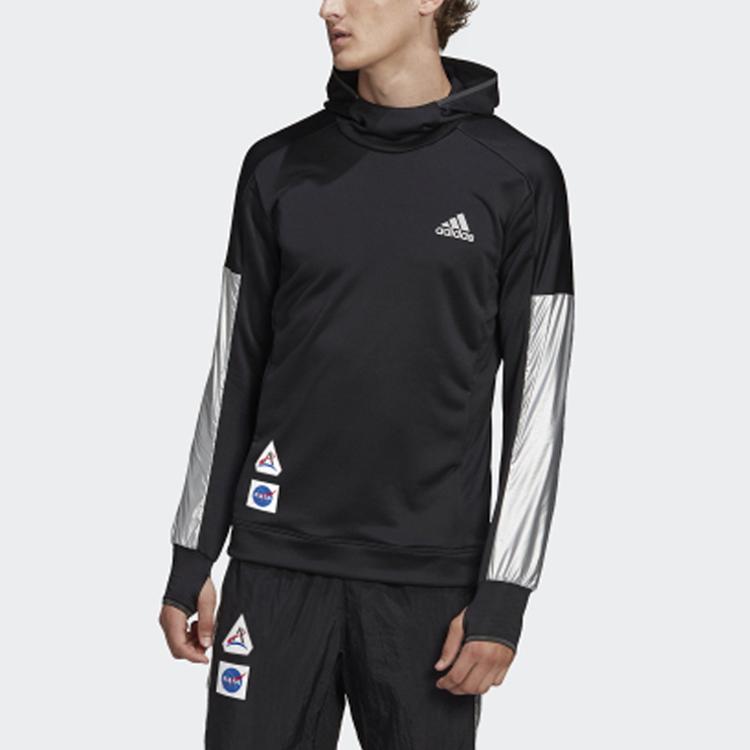 Adidas Running Series Space Splicing Design Pullover Hoodie Men Sports Tops Black GK6996