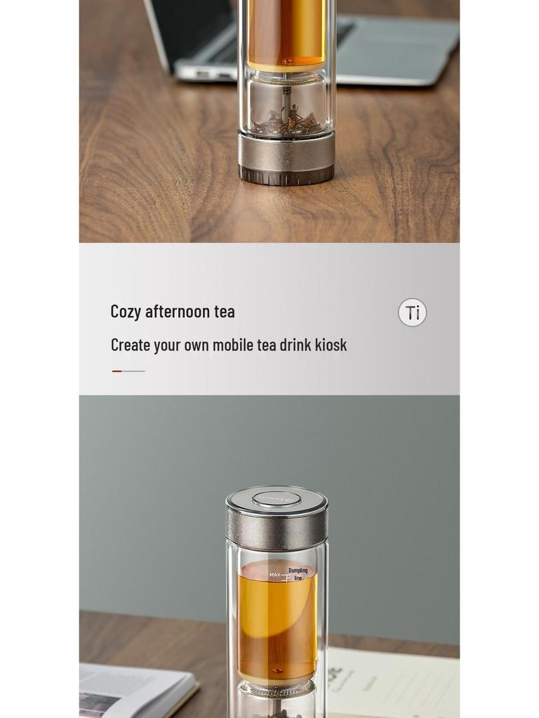 Exquisite Men's Double-Layer Titanium Insulated Tea and Water Separation Cup – Thickened, Anti-Scald, Luxury Gift