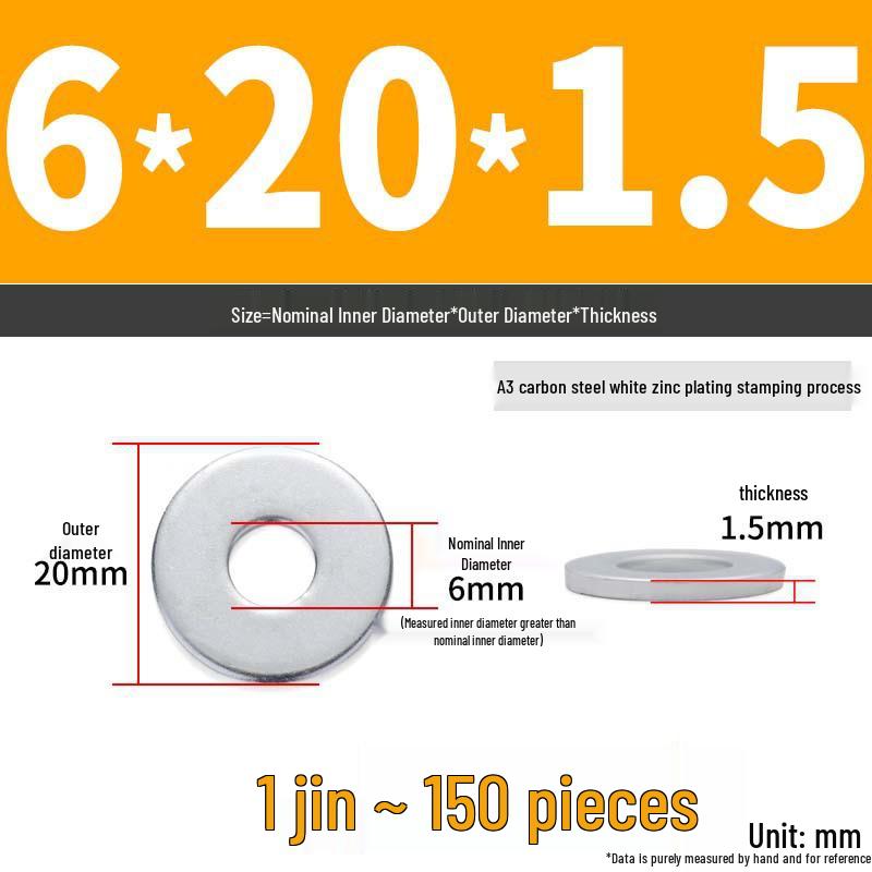 Extra Large Galvanized Metal Flat Washer - Thickened Round Screw Washer M6-M16