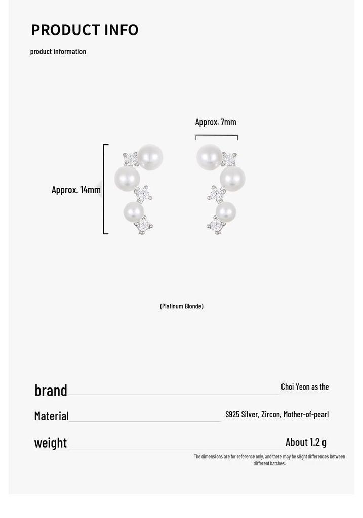 Cui Yan Jiejie S925 Sterling Silver Korean Style Faux Pearl Zirconia Stud Earrings for Women - Niche Commuting Big Dipper Accessories