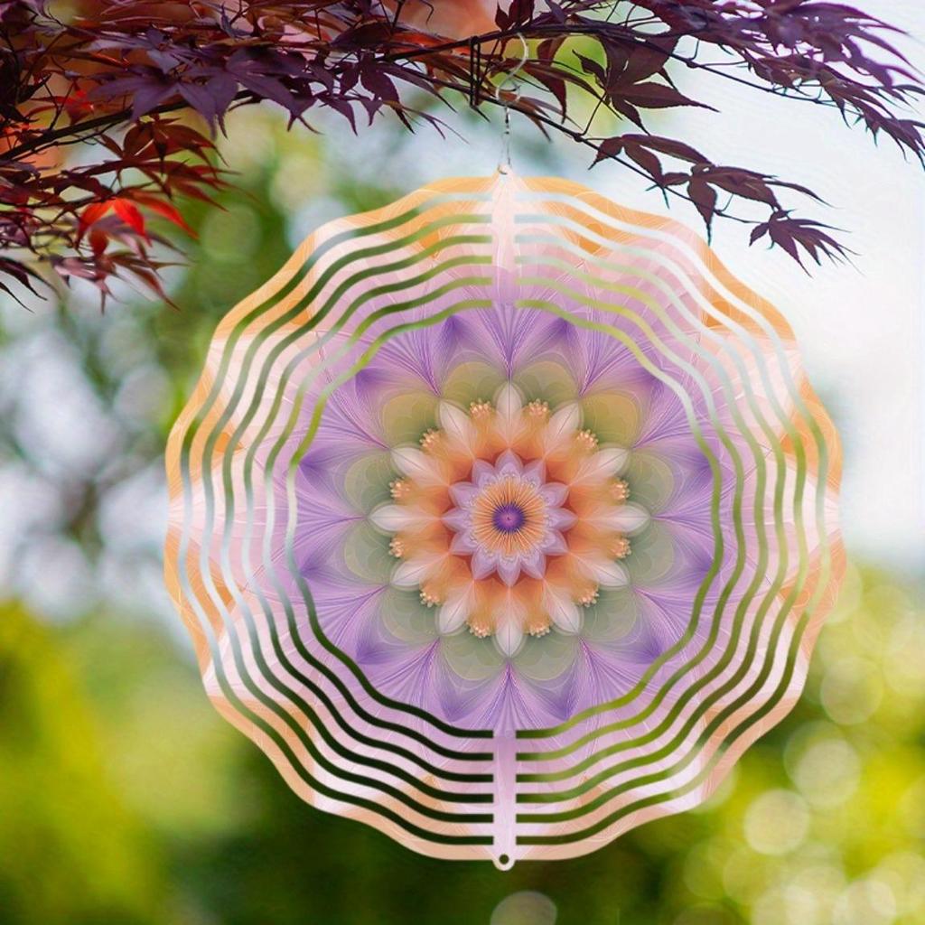 Żywy fioletowy i pomarańczowy metalowy dzwonek wietrzny z hakiem obrotowym 360 stopni, unikalny spiralny design, dekoracja ogrodowa na wiosnę, lato, jesień, kreatywny prezent