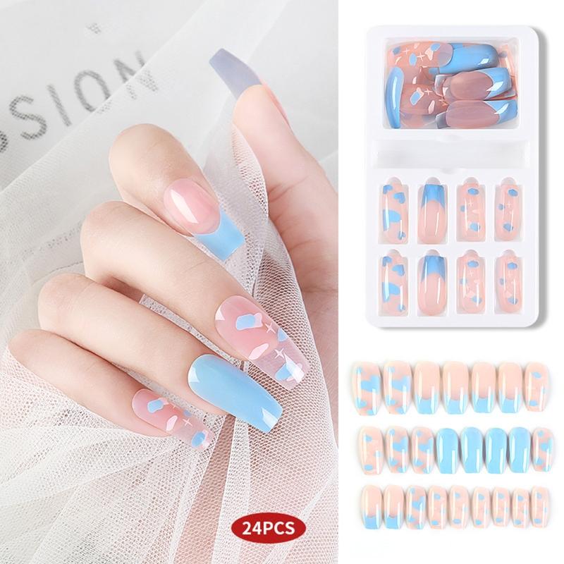 Artificial False Nails Wearable Fake Nail Press on Full Cover Detachable Fingernails Jelly Gule Nail Flie for Women Girl