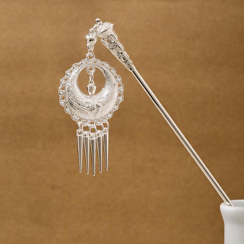 Ethnic Style Imitation Miao Silver Colored Long Feather Fringed Earrings, Hot Selling In Attractions, Antique Hairpin Jewelry for Women